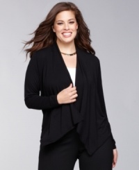 A swingy cardigan makes an easy layering piece all season long. INC's plus size version features an open front and soft, cascading collar.