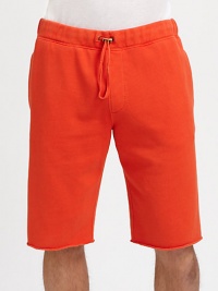 Ultra comfortable, super soft fleece construction and drawstring waist define these bold pigmented shorts.Drawstring waistDual seam pocketsBack patch pocketFrayed cuffsAbout 10 from waist to hemCotton/polyesterMachine washImportedThis style runs true to size. We recommend ordering your usual size for a standard fit. 