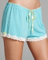 Pretty polka dots and floral lace lend a whimsical touch to these shorts from PJ Salvage.