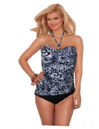 Lauren by Ralph Lauren Slimming Fit Collection Batik Design Ring Halter Tank Style Swimsuit ~ Black