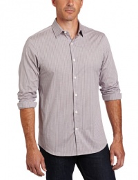 Perry Ellis Men's Long Sleeve Slim Fit Plaid Stripe Woven