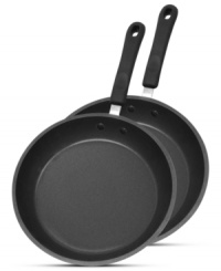 A dynamic duo offers the flexibility every busy kitchen (and family) needs! Pairing heavy-forged aluminum with stainless steel, each professional fry pan demonstrates incredible heat conduction for even, perfect results. Nonstick, dishwasher-safe constructions take the hassle right out of cooking & cleanup. Lifetime warranty.