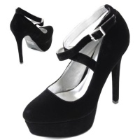 Qupid Marquise-09 Black Smooth Velvet Mary Jane Pumps, Size: 8.5 (M) US [Apparel]