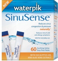 Waterpik SWP 060 Sinusense 60 Count Soothing Saline Packs With Aloe Vera and Eucalyptus, Blue/white