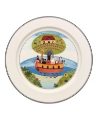 Bring Noah's ark to shore with the Design Naif round platter, featuring a folksy illustration of the epic escape on premium Villeroy & Boch porcelain.