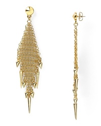 Indulge in decadently dark glamor with this pair of diamond-shaped earrings from Made Her Think, crafted of gold plate and accented by dangling spikes.