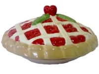 Martha Stewart Ceramic Stoneware Cherry Pie Keep Baking Dish with Decorative Lid