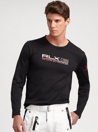 A long-sleeved soft-touch tee offers top performance in a breathable, moisture-wicking construction with ski-inspired graphics and reflective RLX logo patches.CrewneckLogo graphic at chest and sleevePolyesterMachine washImported