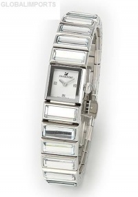 Swarovski Crystal Stainless Steel Ladies Clear Crystal Jewelry Silver Baguette Bracelet Watch 999984