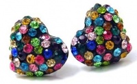 Adorable Sparkling Multicolor Crystal Embellished Heart Stud 1/2 Stud Earrings