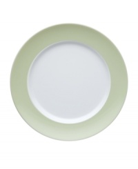 Rosenthal's Sunny Day dinner plates shine on casual tables with fresh green accents in dishwasher-safe porcelain.