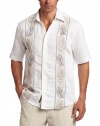 Cubavera Men's Short Sleeve Leaf Print Embroidered Shirt