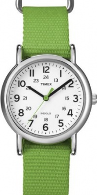 Timex Women's T2N835 Weekender Mid-Size Slip-Thru Strap Nylon Green Watch