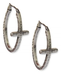 Crosses to wear. These hoop earrings from Lucky Brand are crafted from silver-tone mixed metal and give the appearance of a circular cross for added appeal.  Approximate diameter: 1-3/4 inches.