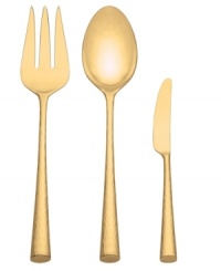 Golden touch. With lightly hammered handles made of gold-plated steel, Imperial Caviar flatware sets a new trend in fashionable dining. A slender silhouette and angled tip style serving pieces with the chic brilliance of Marchesa by Lenox.