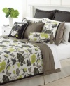 Freshen up! A decidedly modern floral print blooms in shades of green, black and gray for a new definition of contemporary comfort. Ribbon ties and dotted European shams bring added style to this Martha Stewart Collection comforter set.