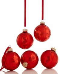 Simply brilliant, Martha Stewart Collection Christmas ornaments will be an annual favorite in glass that's striped and spotted with cheery red glitter.