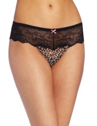 Betsey Johnson Women's Stretch Mesh and Lace Low Rise Thong, Layla Leopard Skinny Dip, Small