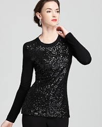 This body-skimming tee from Karen Kane dazzles with a slick sequin front.