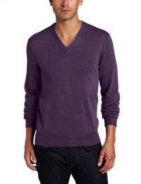 Michael Kors Men's Tipped Merino V-Neck, Plum, XX-Large