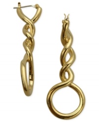 A stylish spin. T Tahari's pair of linear drop earrings from its Essentials Collection is crafted from gold-tone mixed metal. Approximate drop: 1-7/8 inches.