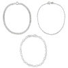 Sterling Silver Set of Three: Bismarck, Flat Open-Oval Link and Thin Twisted Bar- and -Bead Link Chain Bracelets, 7