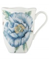 Now in bloom. The Butterfly Meadow Blue mug from Lenox features the sturdy, scalloped porcelain of original Butterfly Meadow dinnerware but with oversized peonies and other new blossoms in shades of blue.