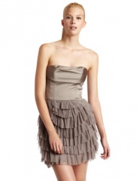 BCBGMAXAZRIA Women's Jacquier Strapless Dress With Pleated Petal Skirt, Hazelnut, 12