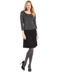 Sophisticated and sweet, this striking sweater dress from Anne Klein features a contrasting bodice and skirt and a drop-waist silhouette.