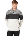 A classy shawl collar and a multi-color design give this Calvin Klein Jeans sweater its handsome style.