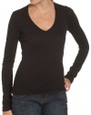 Splendid Womens 1X1 Long Sleeve V-Neck Top, Black, X-Large