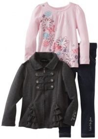 Calvin Klein Girls 2-6X Toddler Jacket With Pink Tee And Jean, Gray, 2T