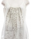 Eileen Fisher White Organic Linen Pleated Sequined Camisole Top Small