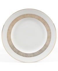 Like fine mesh ribbons, a crisscross of gold bands with platinum accents create this delightfully rustic dinnerware pattern. A beautiful way to bring homespun charm to formal events or exquisite style to every meal.