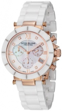 Stuhrling Prestige Women's 512L.13EP2 Swiss Athena Mother-Of-Pearl Swarovski Crystal Chronograph Multi-Function White Ceramic Watch