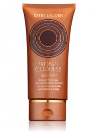 Give yourself a heavenly, sun-kissed tan with Bronze Goddess Golden Perfection Self-Tanning Lotion for Face. A creamy, nurturing, non-acnegenic formula created especially for delicate facial skin, it glides on effortlessly, dries quickly, leaves a radiant glow. Advanced tan-perfecting technology is proven to deliver your most natural-looking shade ever, with color starting to develop in under an hour. Color deepens with repeated use. Light beachy scent. Bring out the bronze goddess in you.