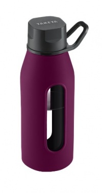 Takeya Classic Glass Water Bottle with Silicone Sleeve, Black/Purple, 16-1/2-Ounce