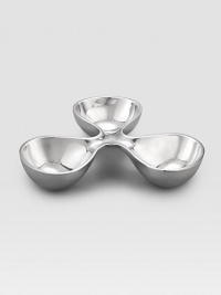 This interlocked set of three bowls for condiments, nuts or candies, handcrafted in signature metal alloy. Hand wash 11 diam. Imported 