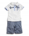 GUESS Plaid Polo and Shorts Set, WHITE (12M)