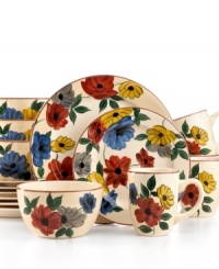 Boldly colored blooms in ivory stoneware give the Pfaltzgraff Charlotte dinnerware set a look of breezy, casual charm. With four dishwasher- and microwave-safe place settings to set the table with ease.