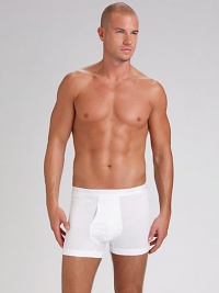 White pima cotton boxer briefs with microfiber waistband. Also in black. Machine wash Imported