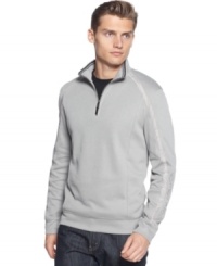 Even when the weather starts to dip, you keep your sense of style. This long sleeve quarter zip pullover by Calvin Klein will keep you in fashion mode.