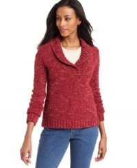 A shawl collar and cozy marled knit lends classic appeal to this Charter Club pullover. Create an easy weekend look when you pair it with jeans!