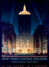 NY Central Building 14x20 Limited-Edition Artistic Planked Wood Sign by Chesley Bonestell