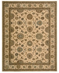 Floral medallions connected by a complex labyrinth of vines distinguish the well-composed design of this rug. Machine woven from the highest quality wool and meticulously dyed for a richly varied color palette to bring a unique accent of luxury to the home.