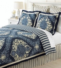 Martha Stewart Indigo Damask 6 Piece King Duvet Cover Set Blues/Ivory