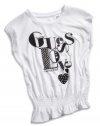 GUESS Kids Girls Little Girl Sleeveless Screen Top with M, WHITE (2T)