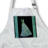 Green and aqua blue dress on black background with damask ribbons - Waist Apron With Pockets