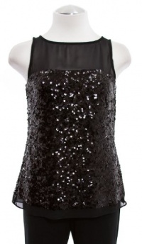 Michael Kors Black Sheer Boat Neck Sequin Sleeveless Shirt Top X-Small