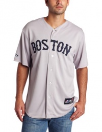 MLB Men's Boston Red Sox Dustin Pedroia Road Gray Short Sleeve 6 Button Synthetic Replica Baseball Jersey by Majestic